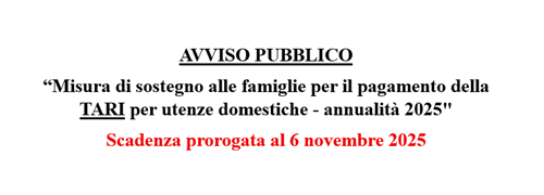 AVVISO PUBBLICO Misura di sostegno alle famiglie per il pagamento della TARI per utenze domestiche - annualità 2025