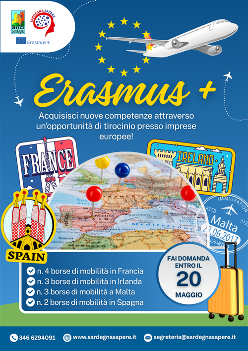 Programma Erasmus+ – 12 borse di mobilità europea per giovani della Sardegna